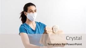  Presentation with rubber gloves - Audience pleasing PPT theme consisting of delivery-woman-holding-packages backdrop and a lemonade colored foreground