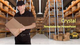  Presentation with distribution logistics - Audience pleasing presentation theme consisting of deliveryman carrying a parcel backdrop and a tawny brown colored foreground