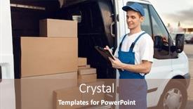  Presentation with boxes - Slide set having deliveryman-in-uniform-carton-boxes background and a coral colored foreground