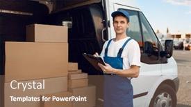  Presentation with boxes - Beautiful slide set featuring deliveryman-in-uniform-carton-boxes backdrop and a coral colored foreground