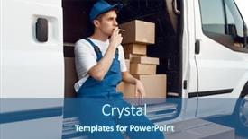  Presentation with car - Audience pleasing slide set consisting of deliveryman-smokes-at-the-car backdrop and a ocean colored foreground