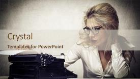  Presentation with journalist - Theme having delusions - blonde journalist with typewriter background and a lemonade colored foreground