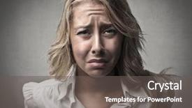  Presentation with sad woman lonely - PPT layouts with delusions - portrait of a young woman background and a  colored foreground