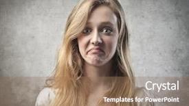  Presentation with woman sad - Colorful slide deck enhanced with delusions - young woman with sad grimace backdrop and a  colored foreground