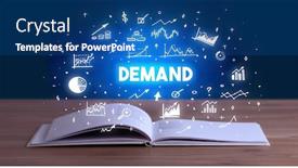  Presentation with business book - Beautiful slide set featuring demand inscription coming out from an open book business concept backdrop and a ocean colored foreground