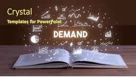  Presentation with business book - Amazing slide set having demand-inscription-coming-out backdrop and a tawny brown colored foreground