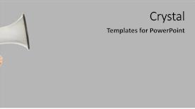  Presentation with communication - Colorful PPT theme enhanced with demand market - hand with megaphone as background backdrop and a light gray colored foreground