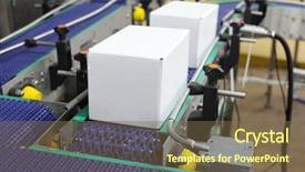  Presentation with conveyor belt - Audience pleasing PPT theme consisting of demand product - cardboard boxes on conveyor belt backdrop and a tawny brown colored foreground