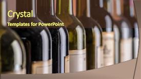  Presentation with product - Colorful PPT theme enhanced with demand product - line of wine bottles close-up backdrop and a  colored foreground