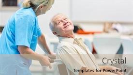  Presentation with geriatric - Slide set with demented-senior-in-wheelchair background and a soft green colored foreground