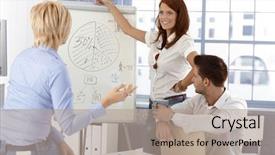  Presentation with diagram - Beautiful presentation theme featuring demo - business team at presentation businesswoman backdrop and a coral colored foreground