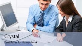  Presentation with business plan gas station - Theme with demo - image of business people discussing background and a light blue colored foreground