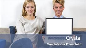  Presentation with laptop blank screen - PPT theme featuring demo product - laptop facing forward background and a  colored foreground