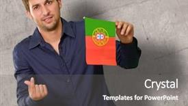  Presentation with flag - PPT theme with democrat - young man holding portugal flag background and a gray colored foreground