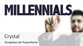  Presentation with millennials - PPT theme featuring demography - business man pointing the text background and a white colored foreground