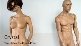  Presentation with demography - Slide deck with demography - naked mannequins in a shop background and a coral colored foreground