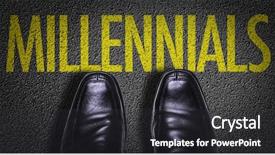  Presentation with millennials - Presentation theme with demography - top view of business shoes background and a dark gray colored foreground