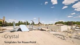  Presentation with neighborhood - Slides having demolished-neighborhood-on-a-sunny background and a lemonade colored foreground