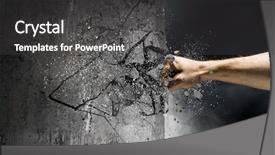  Presentation with breaking through - Beautiful presentation theme featuring demolition - hand breaking through the wall backdrop and a dark gray colored foreground