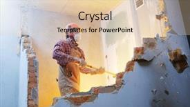  Presentation with worker - Beautiful PPT theme featuring demolition - worker with sledgehammer at indoor backdrop and a lemonade colored foreground