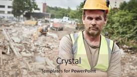  Presentation with construction work - Beautiful slide set featuring demolition construction work worker backdrop and a mint green colored foreground