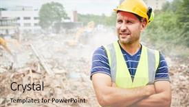  Presentation with construction work - Beautiful PPT layouts featuring demolition construction work worker backdrop and a lemonade colored foreground
