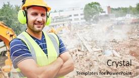  Presentation with construction work - Presentation theme consisting of demolition construction work worker background and a lemonade colored foreground