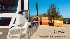  Presentation with container - Cool new PPT theme with demolition debris container waiting backdrop and a coral colored foreground