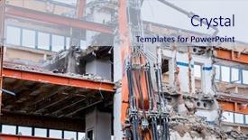  Presentation with building - Presentation featuring demolition of an office building background and a sky blue colored foreground