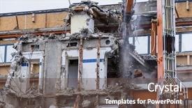  Presentation with building - Theme having demolition of an office building background and a tawny brown colored foreground