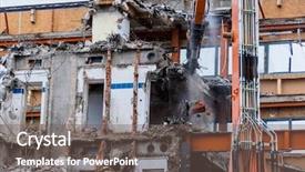  Presentation with building - PPT theme having demolition of an office building background and a violet colored foreground