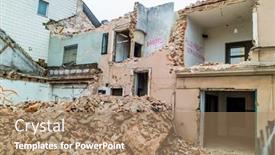  Presentation with old house - Colorful presentation theme enhanced with demolition-of-an-old-house backdrop and a coral colored foreground