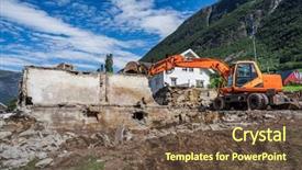  Presentation with old vs new - Audience pleasing slide deck consisting of demolition of the old house backdrop and a tawny brown colored foreground