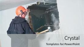  Presentation with work - Amazing presentation design having demolition work and rearrangement worker backdrop and a light gray colored foreground