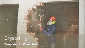  Presentation with work - PPT layouts having demolition-work-and-rearrangement-worker background and a coral colored foreground