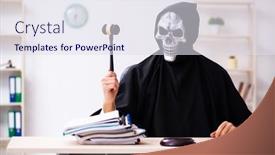  Presentation with demon - Colorful PPT theme enhanced with demon-judge-working backdrop and a sky blue colored foreground