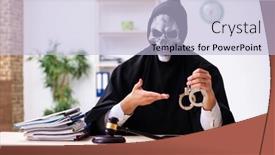  Presentation with demon - Presentation theme featuring demon-judge-working background and a light blue colored foreground