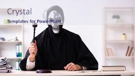  Presentation with demon - Presentation design enhanced with demon-judge-working background and a sky blue colored foreground