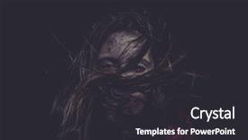 Presentation with sad girl dark - Cool new PPT theme with demon possessed - dark young girl with hair backdrop and a dark gray colored foreground