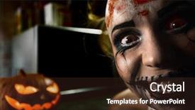  Presentation with demon - Beautiful PPT theme featuring demon possessed - horrible girl with scary mouth backdrop and a wine colored foreground