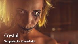  Presentation with demon - Amazing slide deck having demon possessed - horrible girl with scary mouth backdrop and a tawny brown colored foreground