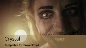  Presentation with demon - PPT theme enhanced with demon possessed - horrible girl with scary mouth background and a coral colored foreground