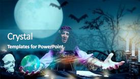  Presentation with witchcraft - Presentation theme with demoniac - crazy sorceress practising witchcraft background and a teal colored foreground