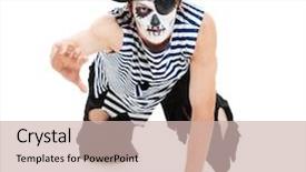  Presentation with blank whiteboard isolated on white - Amazing presentation theme having demoniac - portrait of cruel pirate isolated backdrop and a soft green colored foreground