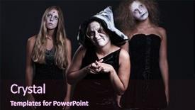  Presentation with spooky halloween graveyard dark - Colorful theme enhanced with demoniac - portrait of three halloween personages backdrop and a  colored foreground