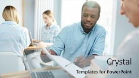  Presentation with african american collaboration - Audience pleasing PPT layouts consisting of demonstration - attractive african-american man demonstrating documents backdrop and a  colored foreground