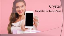  Presentation with pastel blue and pink - Presentation design consisting of demonstration - blurry image of adorable brunette background and a lemonade colored foreground