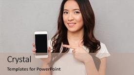  Presentation with asian - Presentation enhanced with demonstration - closeup photo of asian woman background and a coral colored foreground