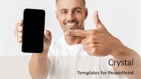  Presentation with brain and cell phone radiation - Presentation theme enhanced with demonstration - image of successful man 30s background and a coral colored foreground