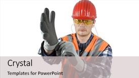  Presentation with worker safety - Presentation theme consisting of demonstratively putting on his safety background and a light gray colored foreground